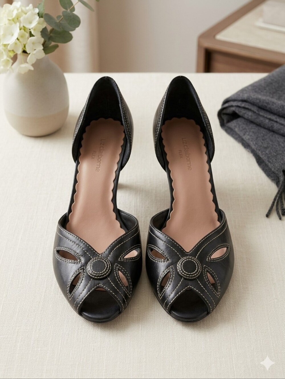 Liz Claiborne Flex Black Peep-Toe D'Orsay Heels Size 8 1/2M